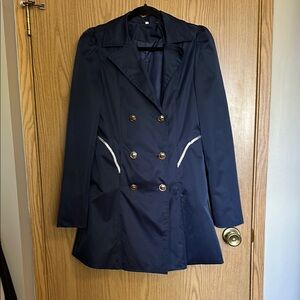 Blue Double-Breasted Trench Coat with Notched Lapels